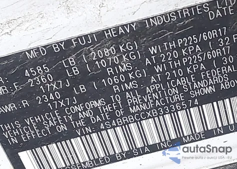 2011 Subaru Outback 2.5I Premium из США, поврежденный, VIN 4S4BRBCCXB3336574